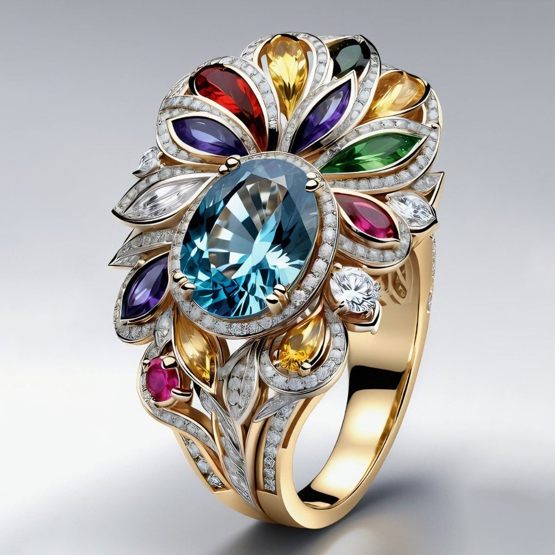 Bague Fleur en Cristal Coloré Exotique