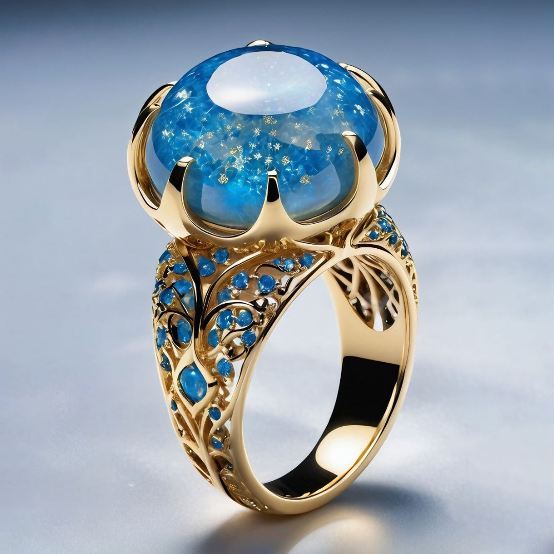 Bague en Or Cristal Bleu Exotique