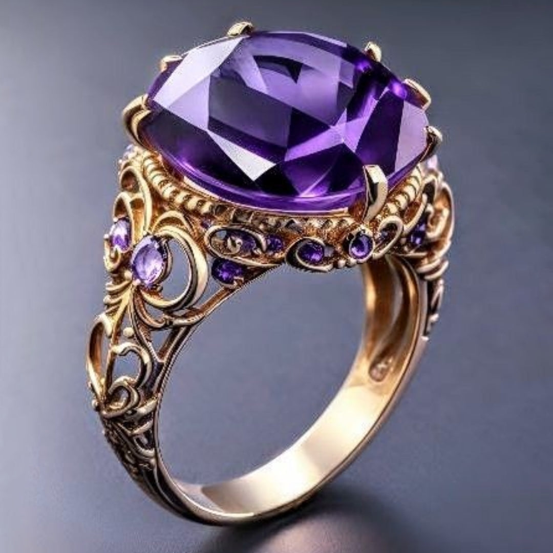 Bague en Or Cristallin Violet Exotique