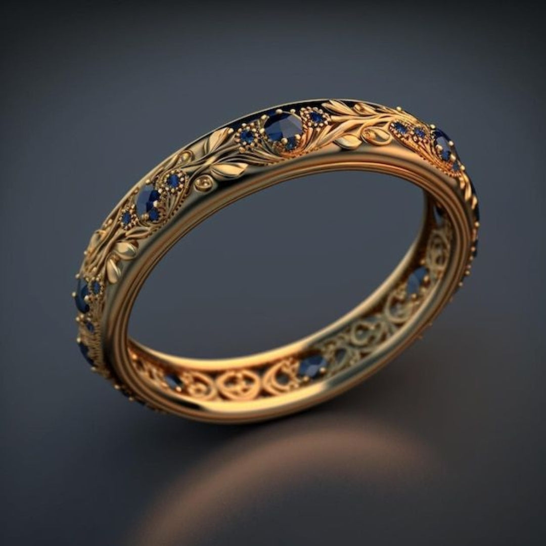 Bague Feuille en Zirconia Bleu Exotique