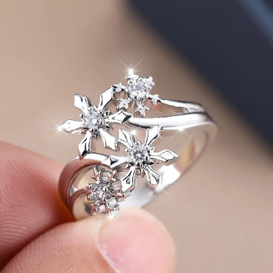 Bague Traînée de Flocon de Neige Argenté Brillant