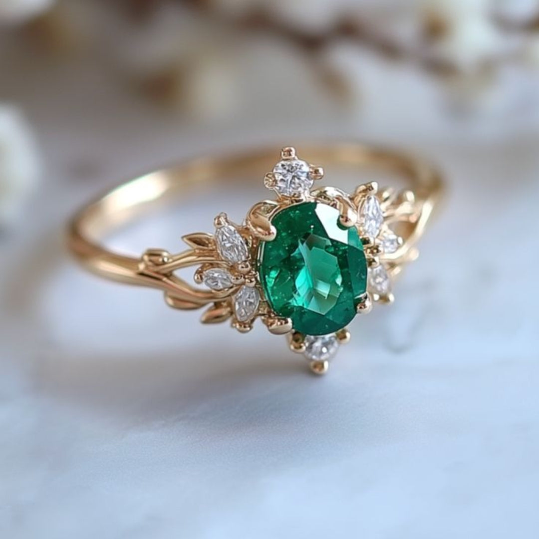 Bague en Verre Exotique Or Vert