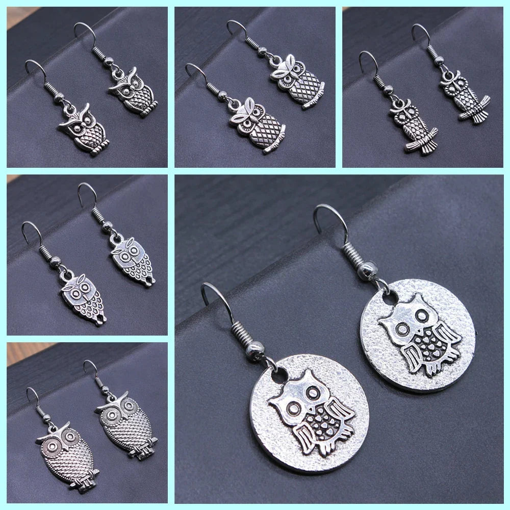 Boucles d'oreilles pendantes bohémiennes vintage avec hibou