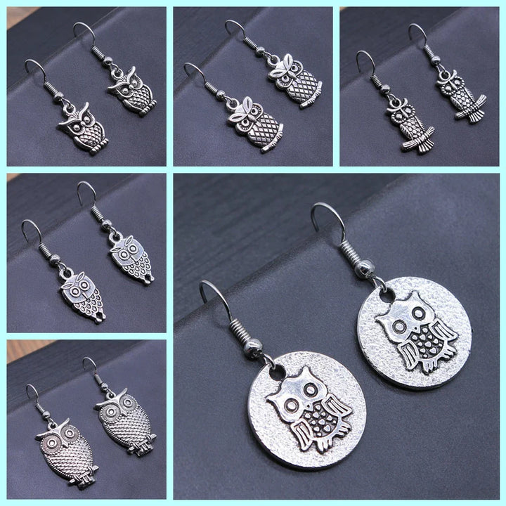 Boucles d'oreilles pendantes bohémiennes vintage avec hibou