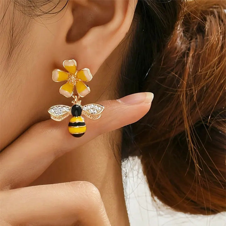 Boucles d'oreilles Goutte Abeille & Tournesol