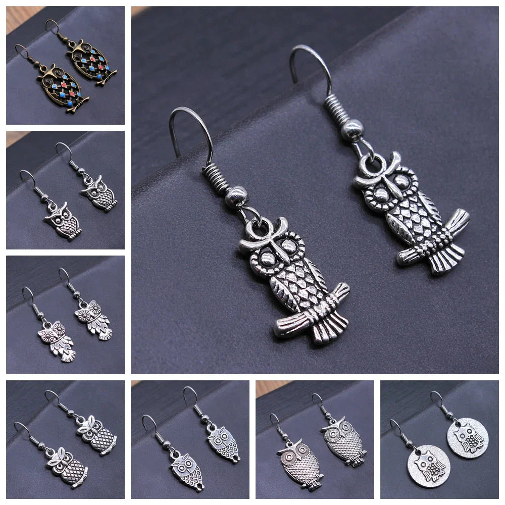 Boucles d'oreilles pendantes bohémiennes vintage avec hibou