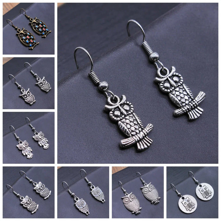 Boucles d'oreilles pendantes bohémiennes vintage avec hibou