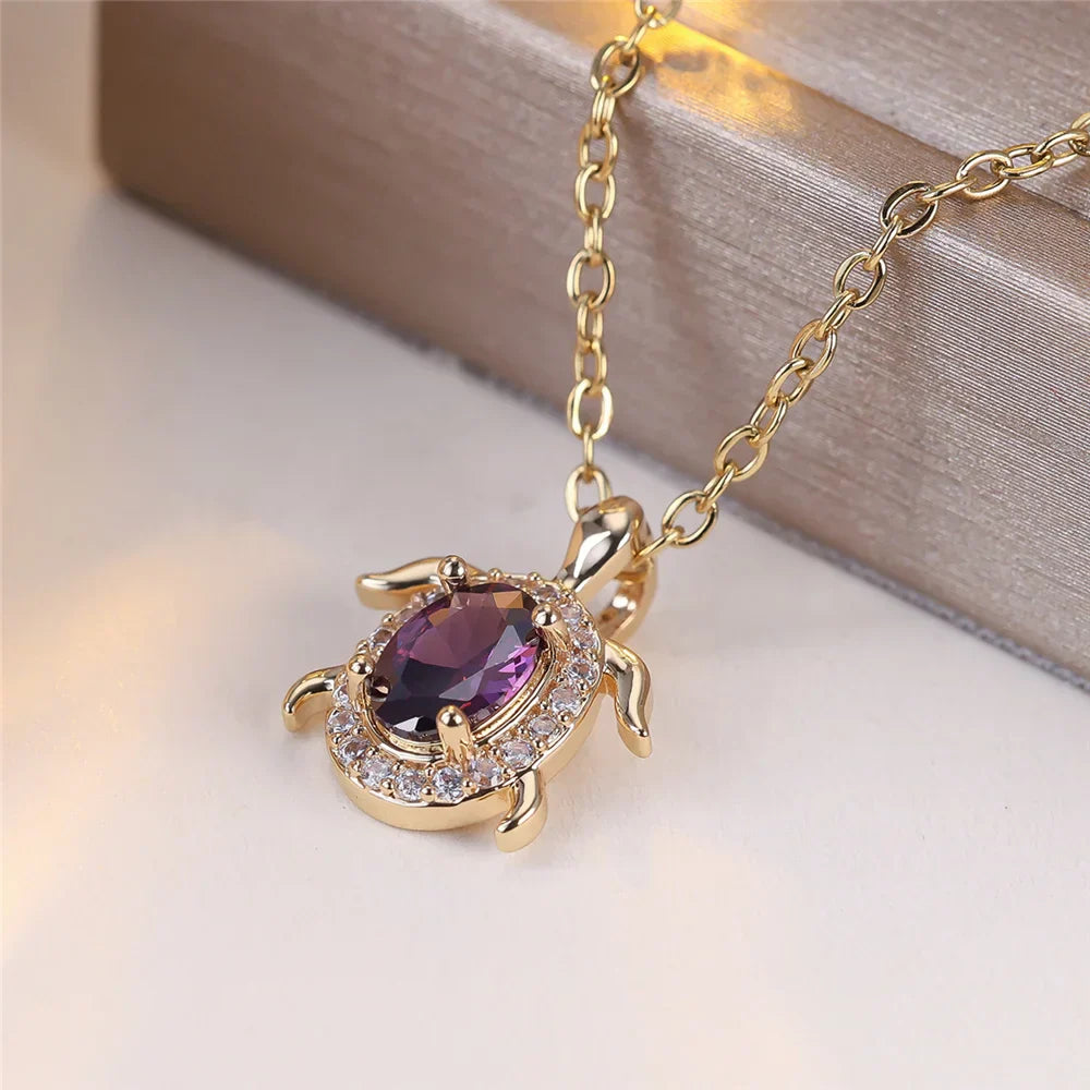 Pendentif en Cristal Violet en Forme de Tortue