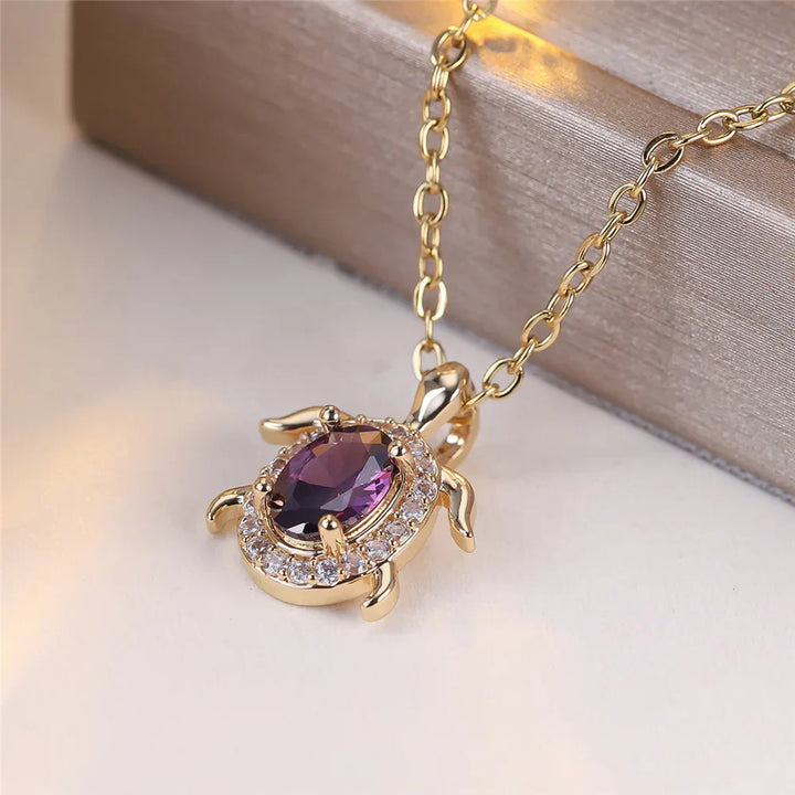 Pendentif en Cristal Violet en Forme de Tortue