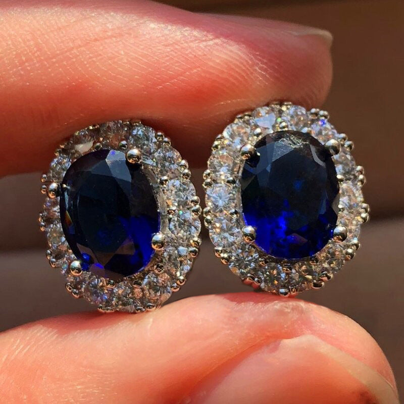 Boucles d'oreilles en saphir blanc ovales | Or blanc