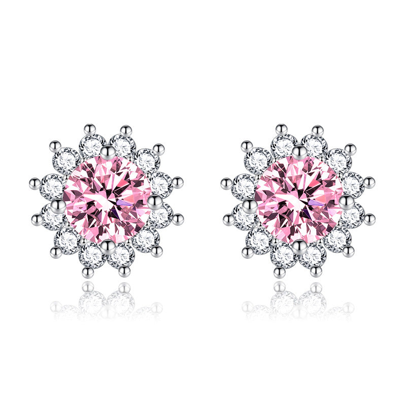 Boucles d'oreilles Muse ensoleillées Rose | Or blanc 18k