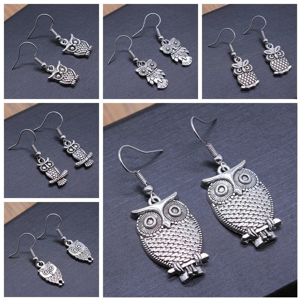 Boucles d'oreilles pendantes bohémiennes vintage avec hibou