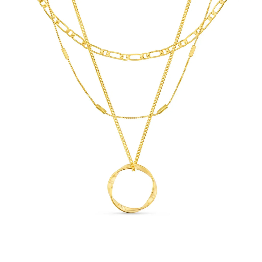 Collier Open Circle à Trois Rangées | Or Blanc