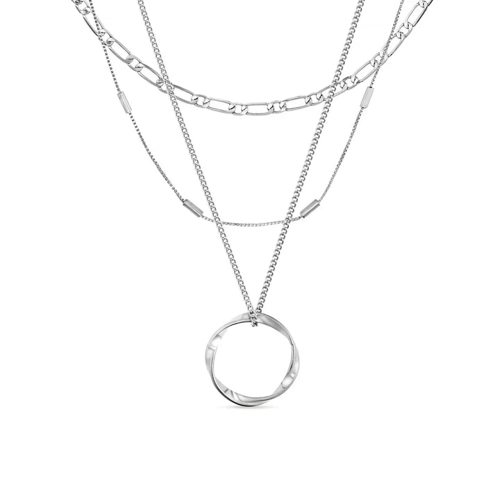 Collier à Trois Rangées en Cercle Ouvert | Or Blanc