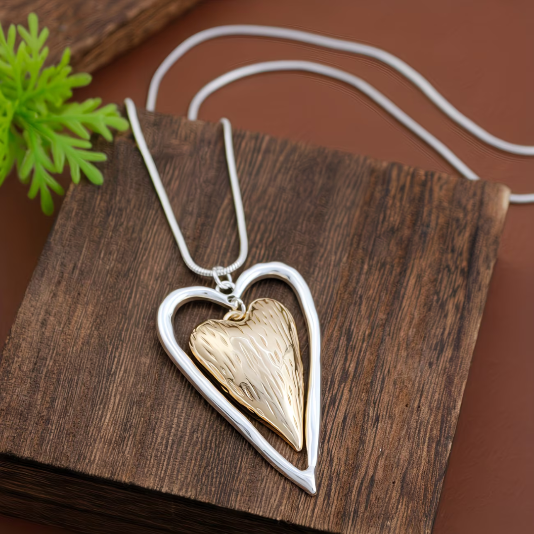 Collier Pendentif Cœur en Argent Vintage et Or Mat