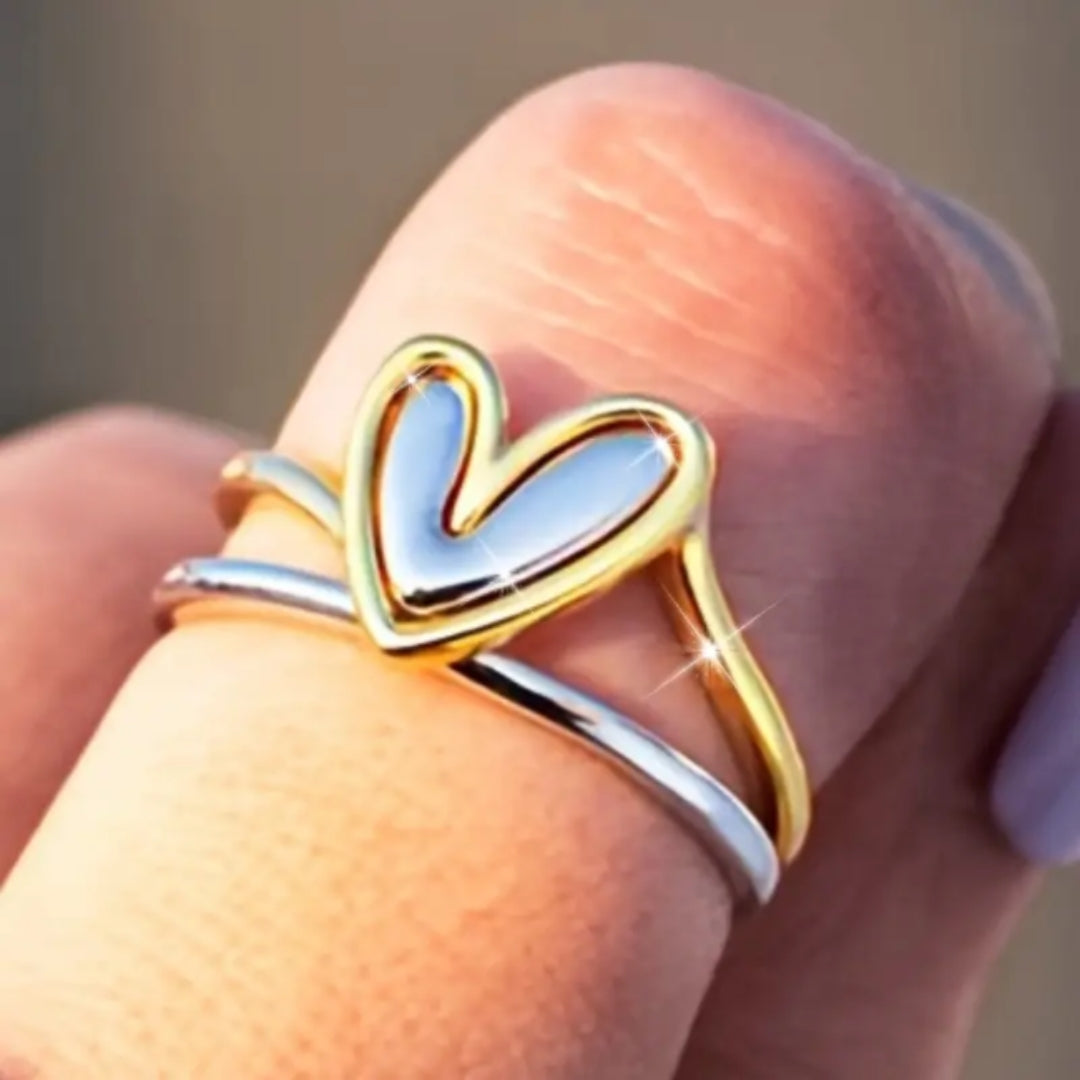 Bague en Cœur Plaquée Or et Argent