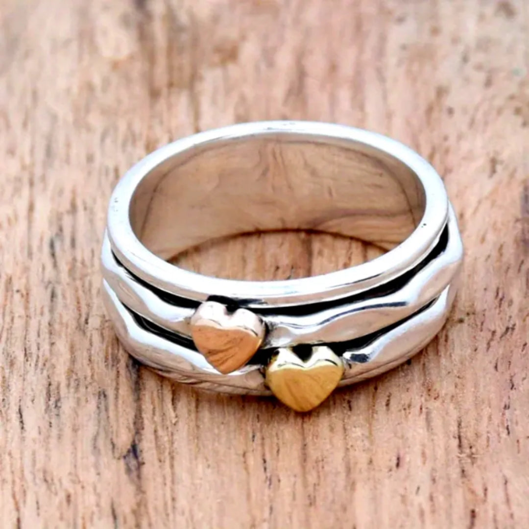 Bague en Argent Superposée avec Cœur en Or