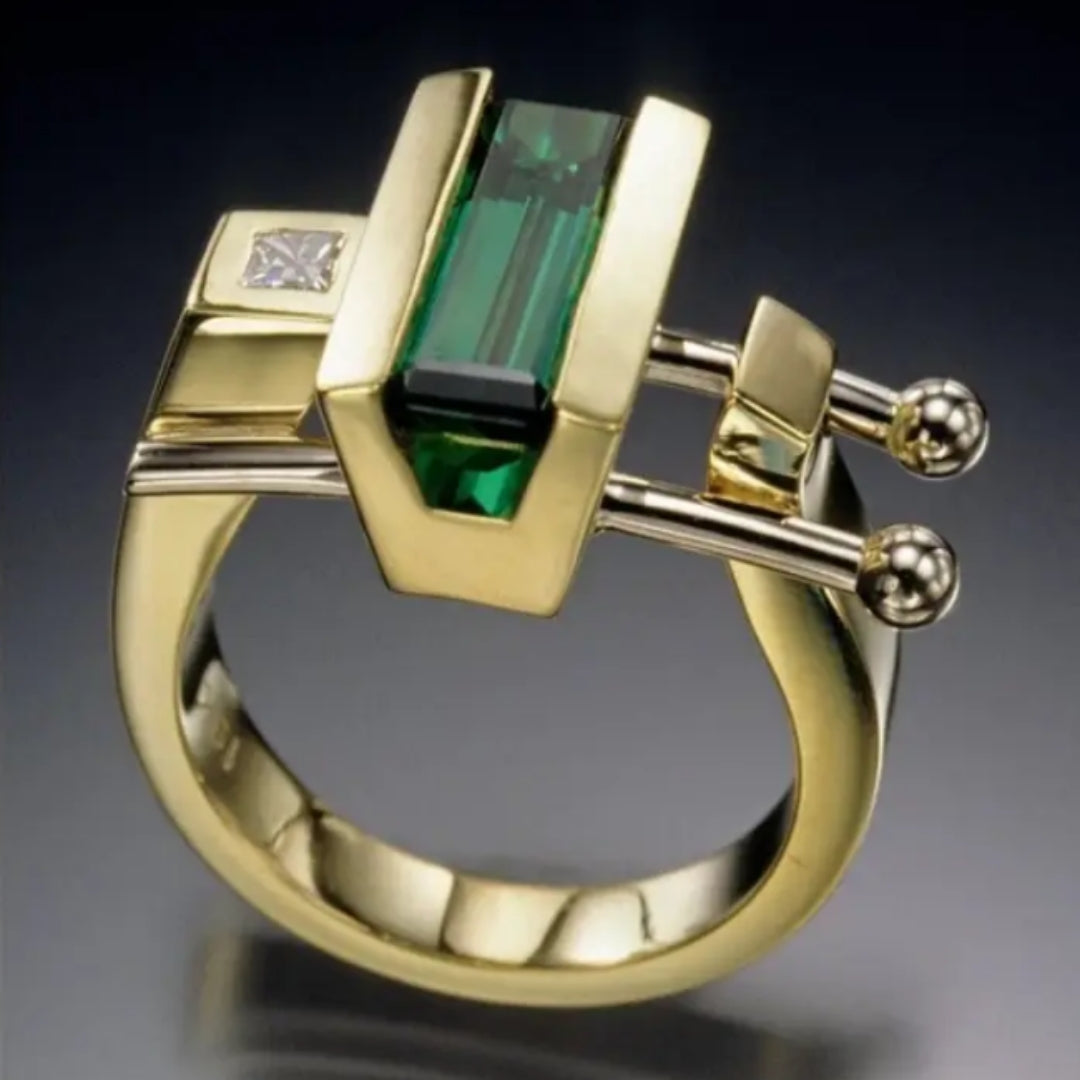 Bague en Or Irregulière avec Cristal Incrusté Vert