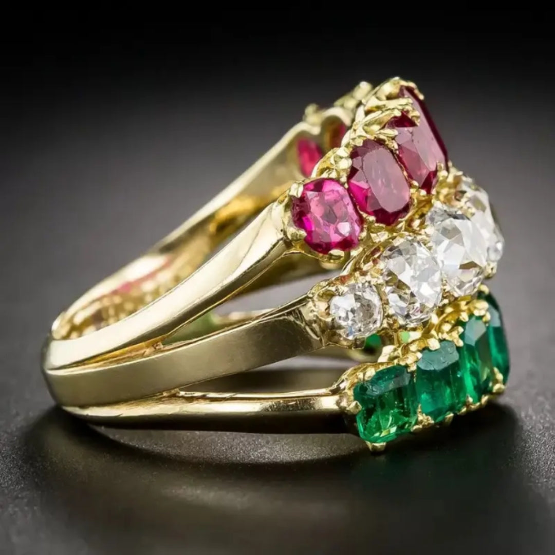 Bague en Or avec Couche de Cristal Incrusté Coloré