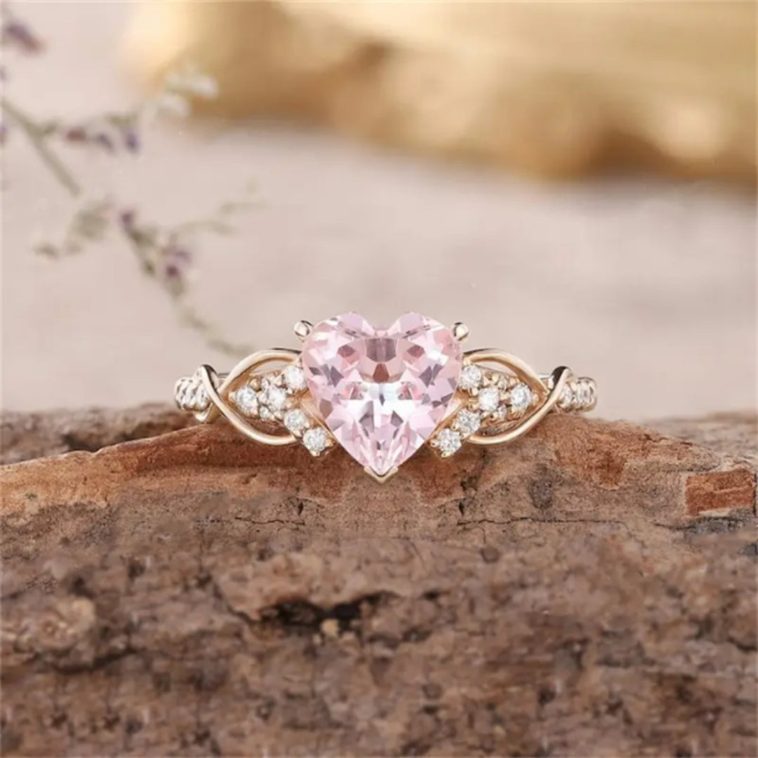 Bague en Or Pailleté Coeur Rose