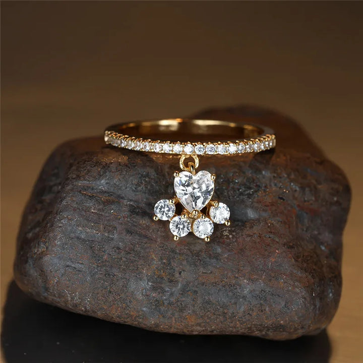 Bague Vintage Pattes de Chat & Cœur en Pierre – Ton Or & Argent
