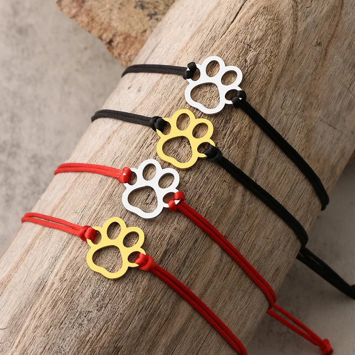 Bracelet en Corde avec Empreinte de Patte – Design Ajustable Noir et Rouge