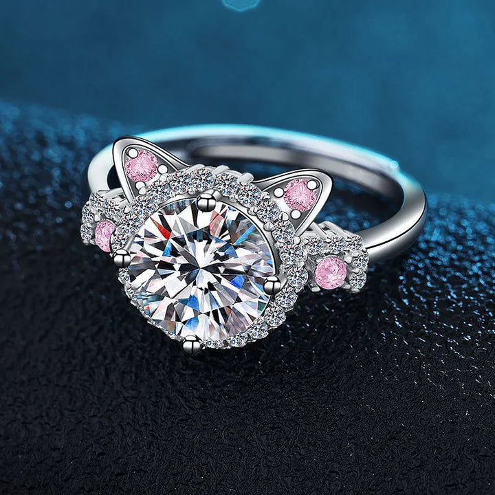 Bague à Oreilles de Chat Ajustable avec Zirconia