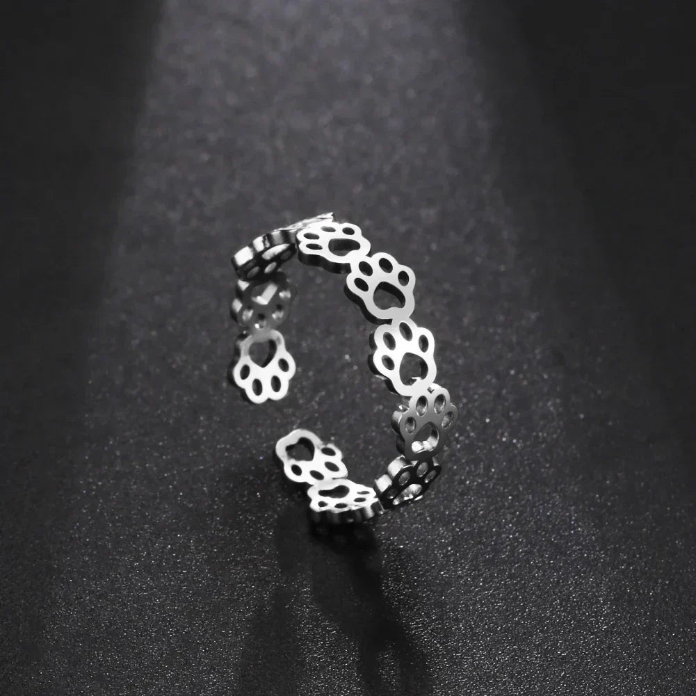 Bague à Empreinte de Patte Ajustable – Fabriquée en Acier Inoxydable
