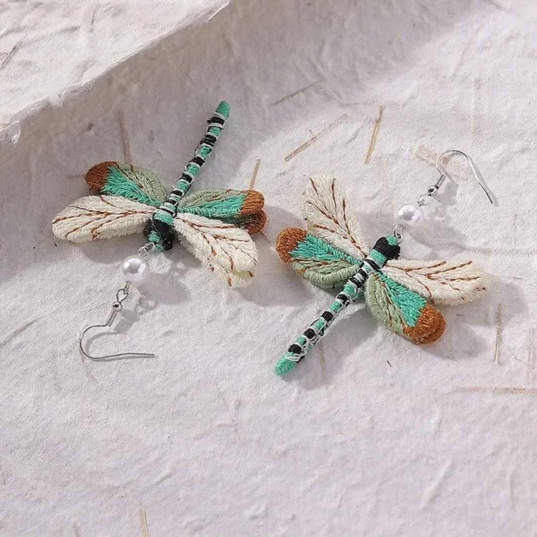 Boucles d'oreilles libellule brodées bohèmes