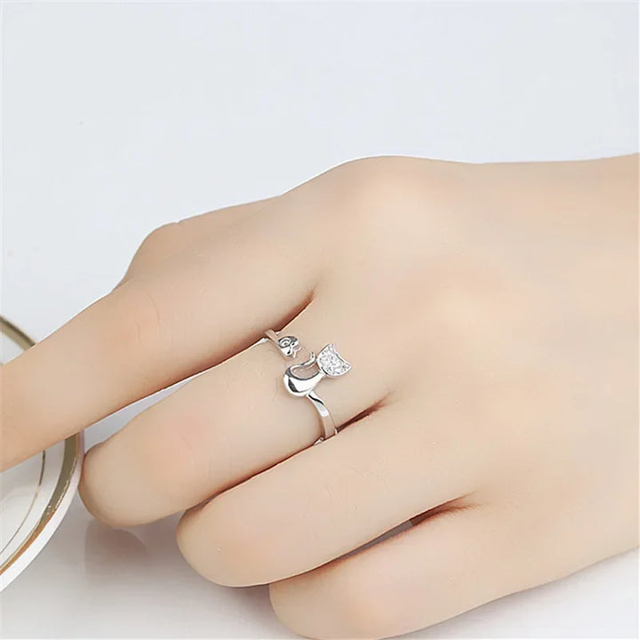Bague Ouverte Chat Mignon – Zircon Cubique