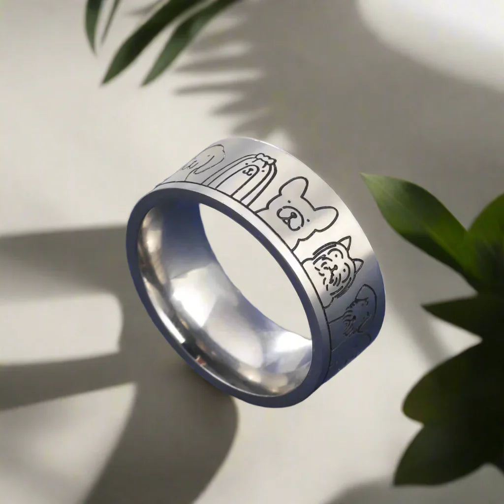 Bague Large en Acier Inoxydable - Design Gravé pour Femmes