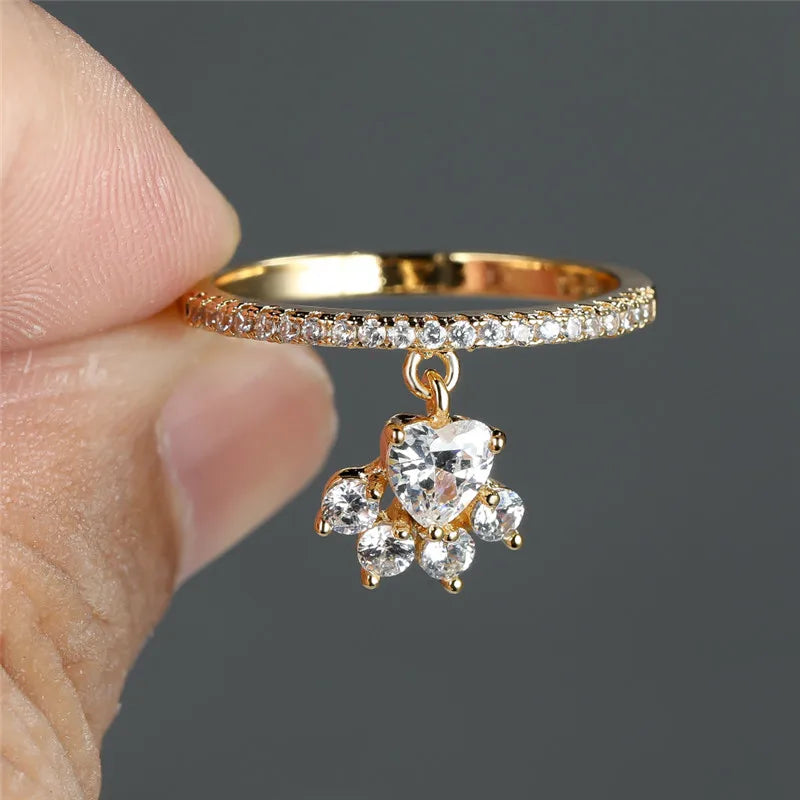 Bague Vintage Patte de Chat & Pierre en Cœur – Ton Or & Argent