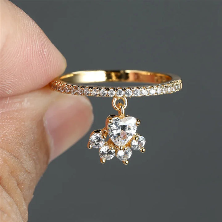 Bague Vintage Patte de Chat & Pierre en Cœur – Ton Or & Argent