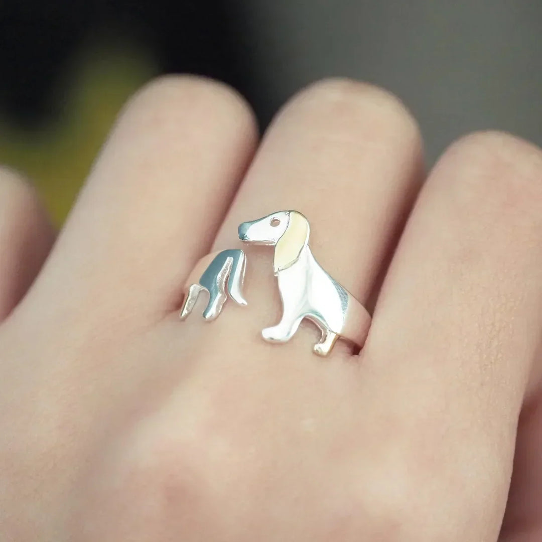 Bague en argent sterling 925 en forme de teckel – Ajustable