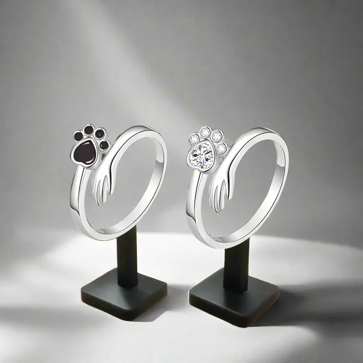 Bague Ajustable en Argent Sterling 925 – Design d'Empreinte de Main et de Patte