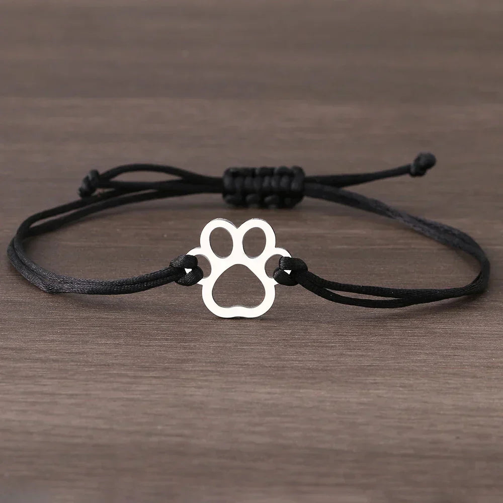 Bracelet en Corde avec Empreinte de Patte – Design Noir et Rouge Ajustable
