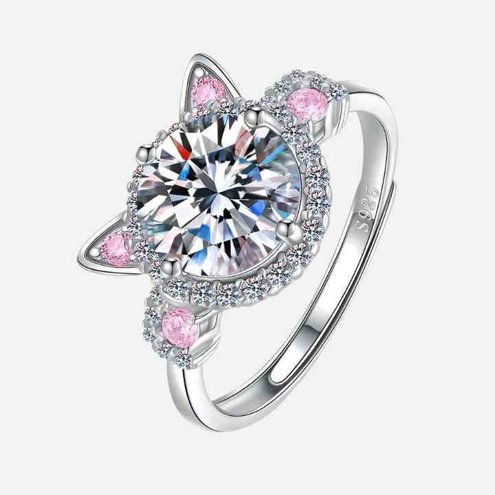 Bague à Oreilles de Chat Ajustable avec Zirconia