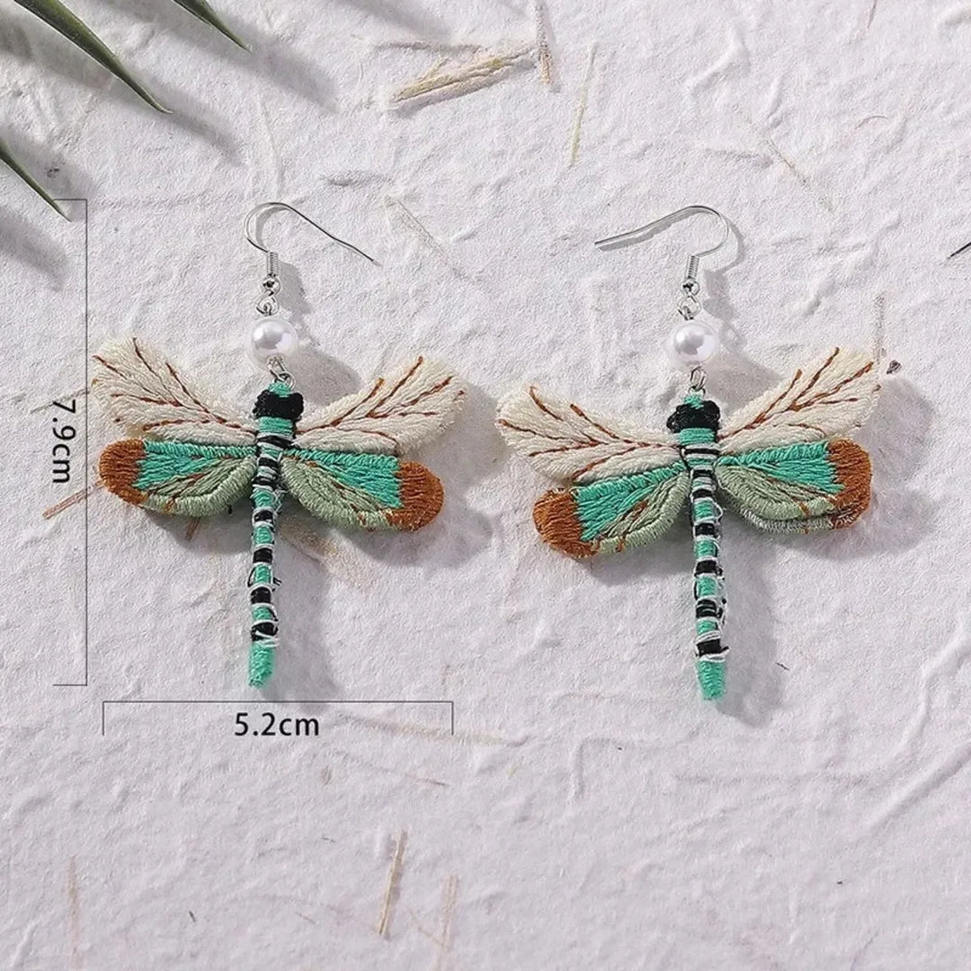 Boucles d'oreilles libellule brodées bohèmes