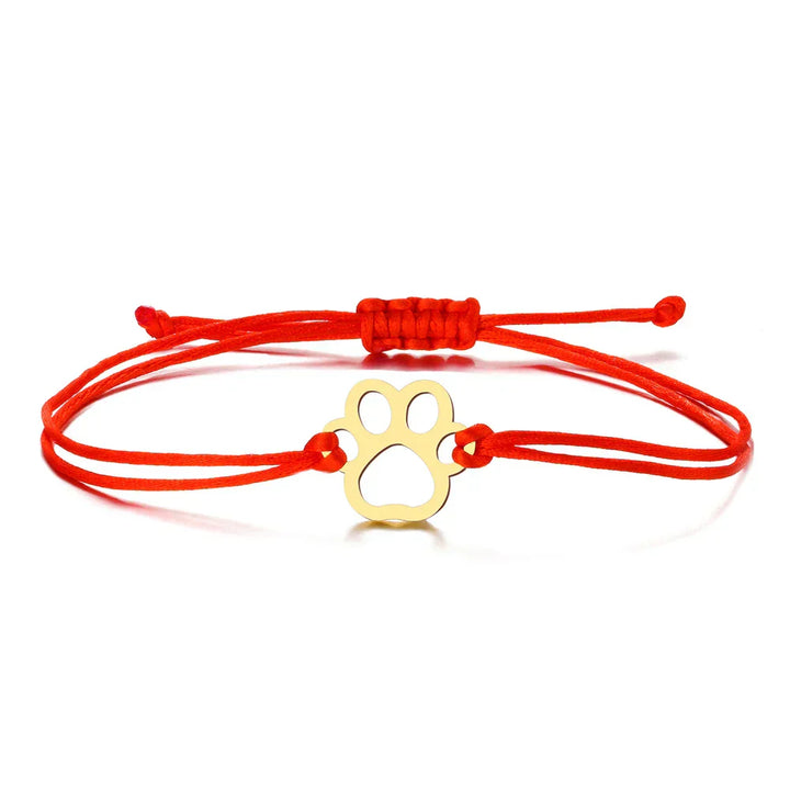 Bracelet en Corde avec Empreinte de Patte – Design Ajustable Noir et Rouge