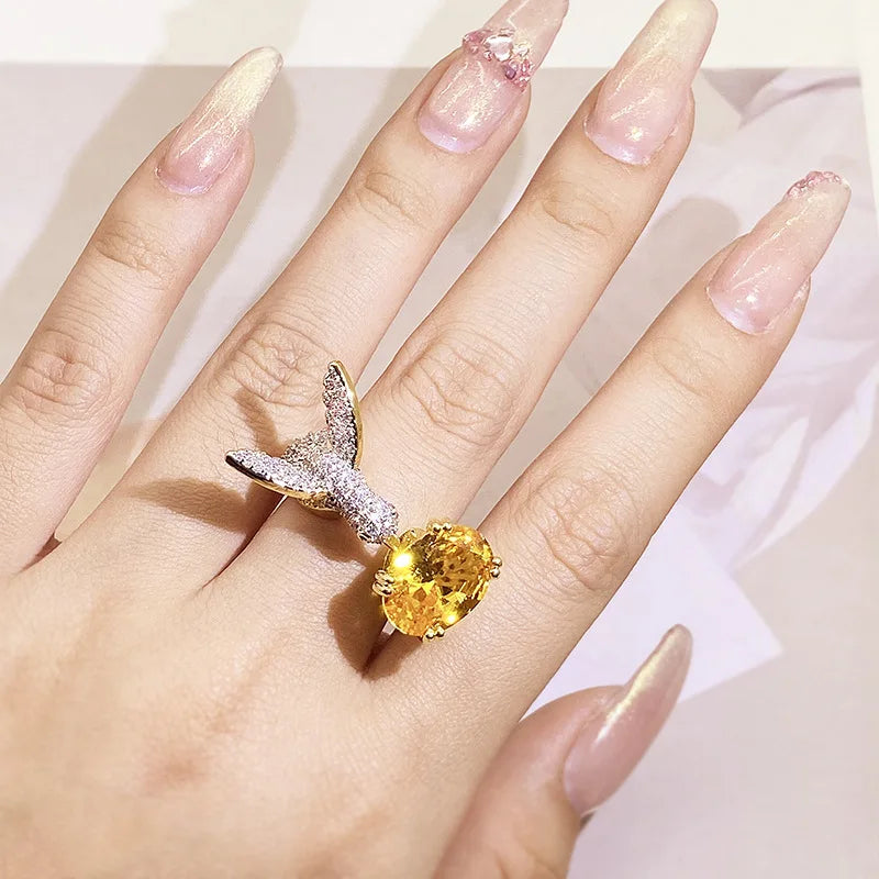 Bague en Pierre Précieuse Colibri Ajustable – Zircon, Plaqué Or 14K