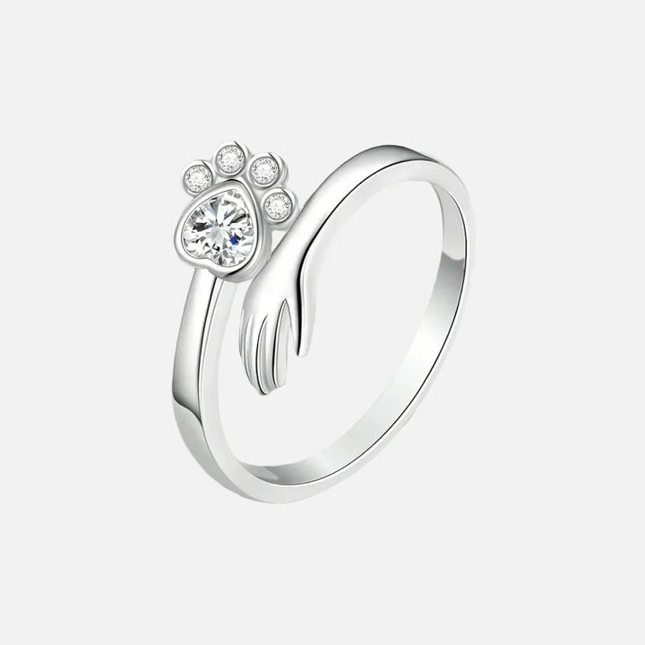 Bague Ajustable en Argent Sterling 925 – Design Empreinte de Main et de Patte
