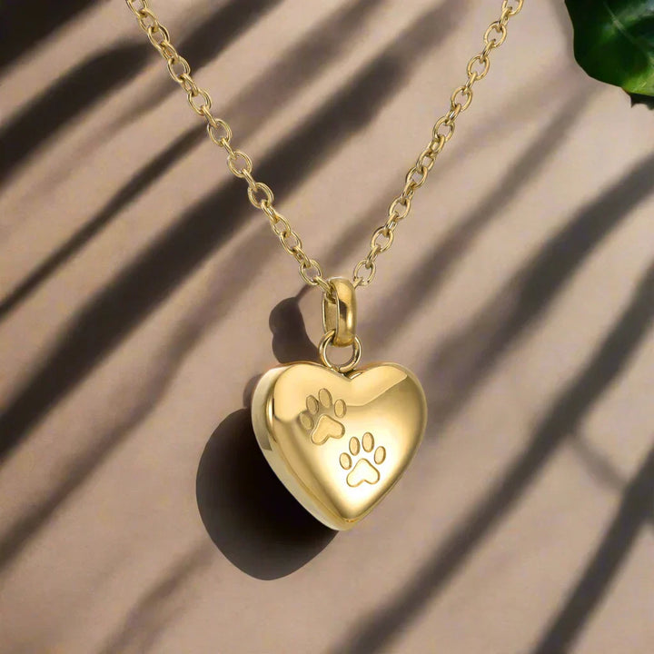 Collier Urne Mémorial pour Animaux - Pendentif en Forme de Cœur avec Gravure de Patte