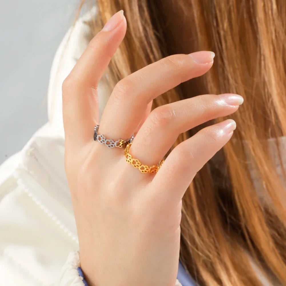 Bague à Empreinte de Patte Ajustable – Fabriquée en Acier Inoxydable