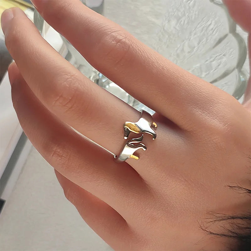 Bague en argent sterling 925 en forme de Teckel – Taille ajustable