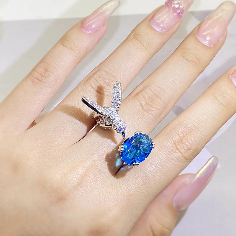 Bague en Pierre Précieuse Colibri Ajustable – Zircon, Plaqué Or 14K