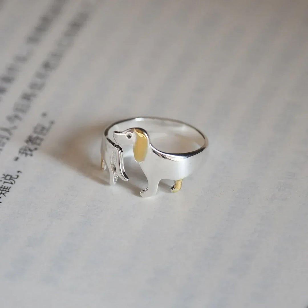 Bague en argent sterling 925 en forme de Teckel – Taille ajustable