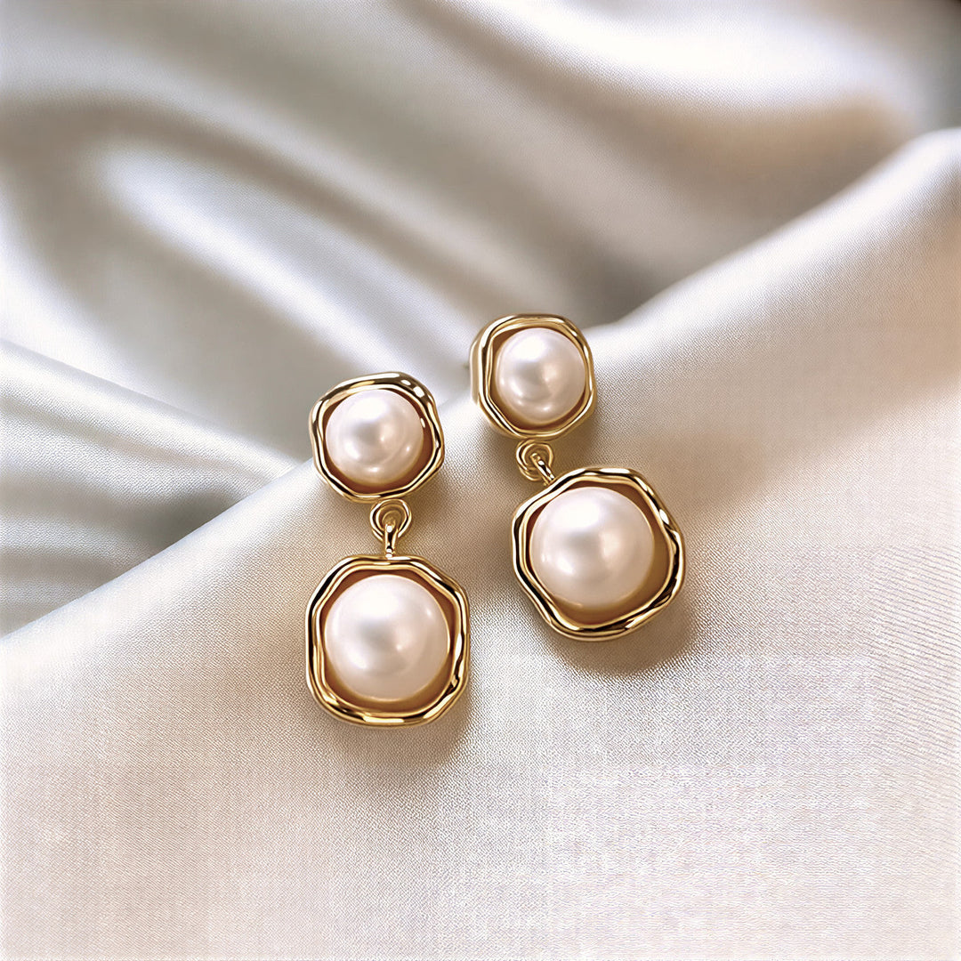 Boucles d'oreilles en perles avec cadre doré