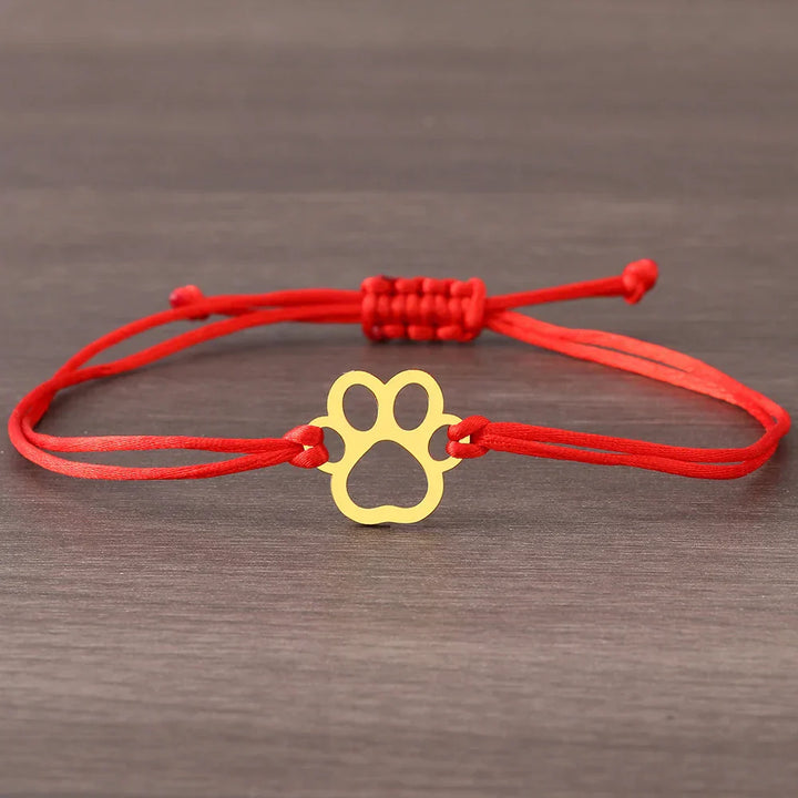 Bracelet en Corde avec Empreinte de Patte – Design Ajustable Noir et Rouge