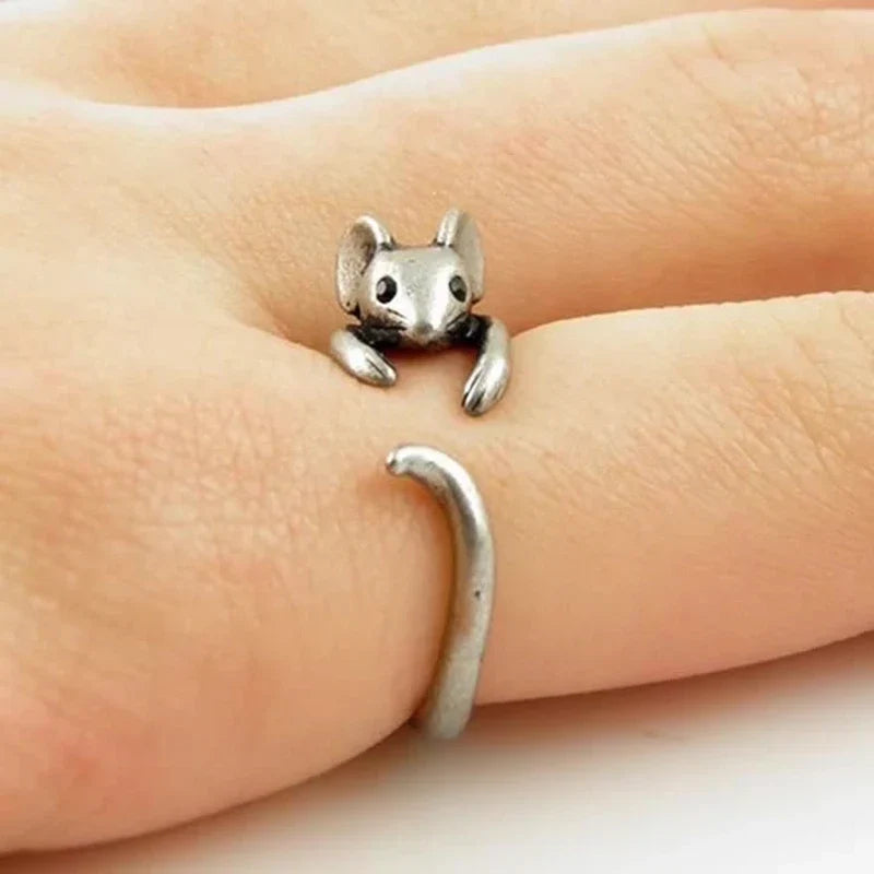 Bague enroulée souris adorable – Bijoux vintage ajustables
