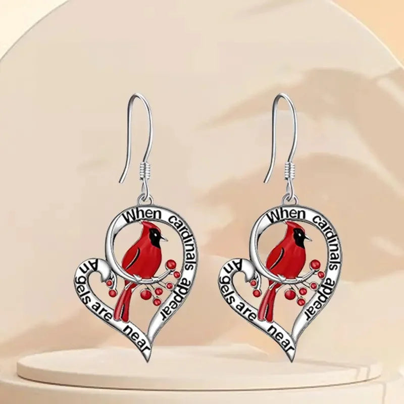 Boucles d'oreilles Cardinal Memorial – “Quand les cardinaux apparaissent, les anges sont proches” Design en forme de cœur